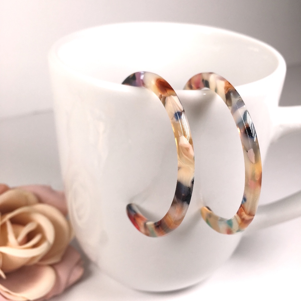 Resin Tortoise Shell Hoop Dangle Earrings